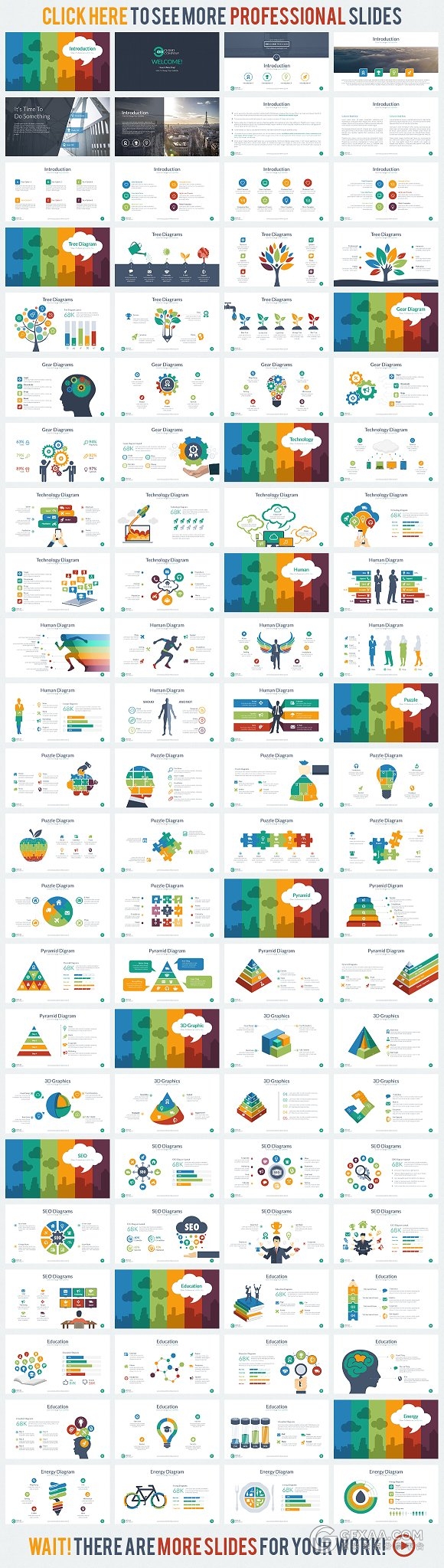 扁平化多色创意图形图表keynote模板 - 顶尖PPT