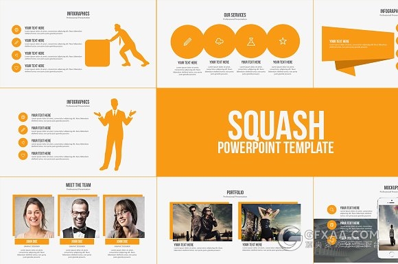 橙色系多图表商务通用PPT模板 - 顶尖PPT