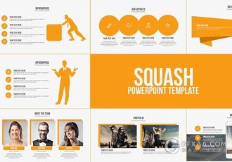 橙色系多图表商务通用PPT模板 - 顶尖PPT