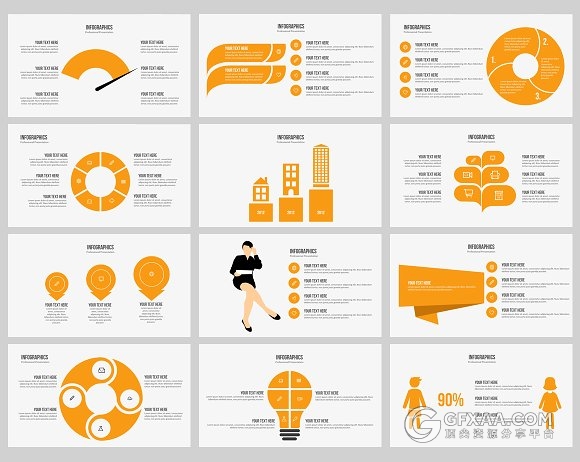 橙色系多图表商务通用PPT模板 - 顶尖PPT