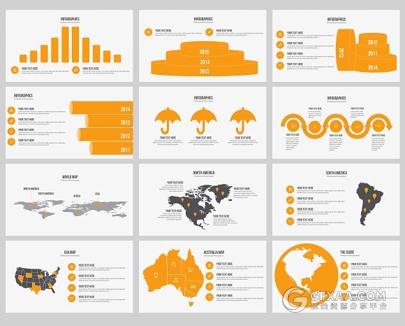 橙色系多图表商务通用PPT模板 - 顶尖PPT