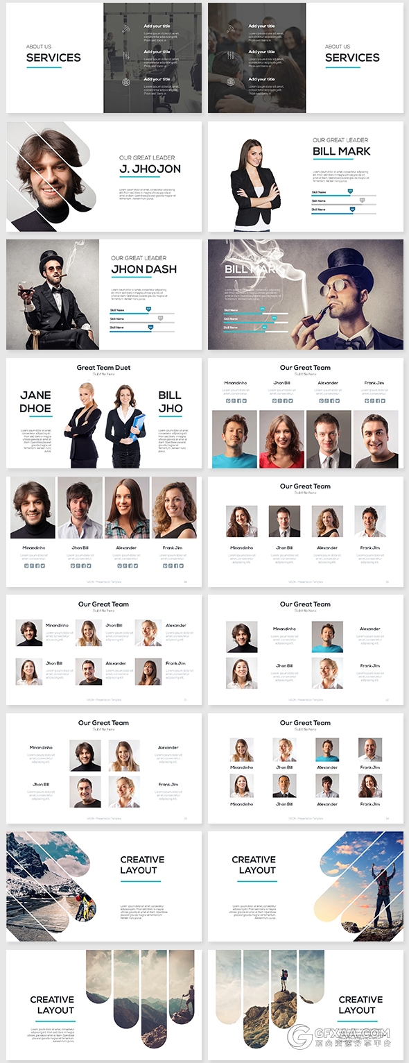 130多页扁平化欧美简约风格PPT模板 - 顶尖PPT