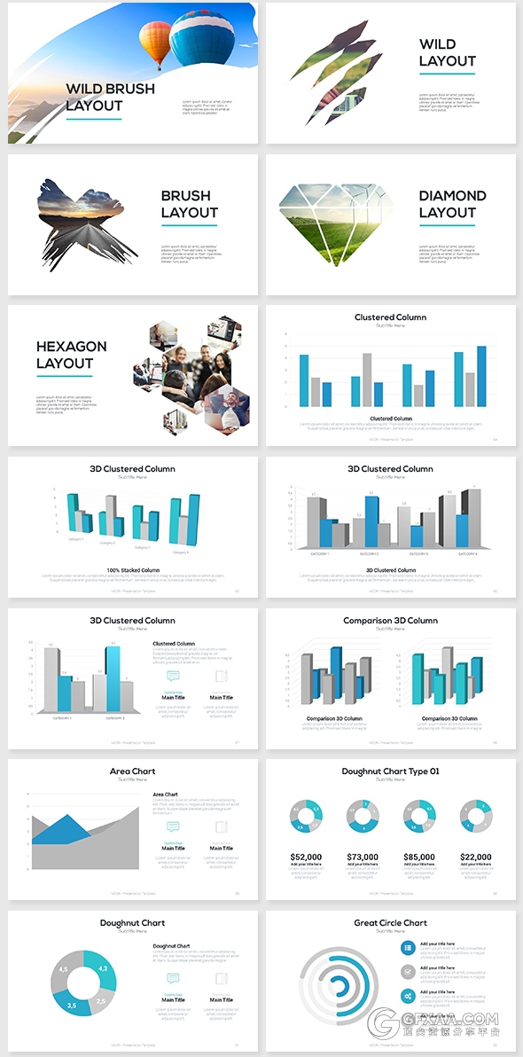 130多页扁平化欧美简约风格PPT模板 - 顶尖PPT