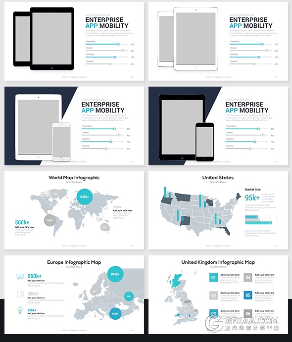 130多页扁平化欧美简约风格PPT模板 - 顶尖PPT