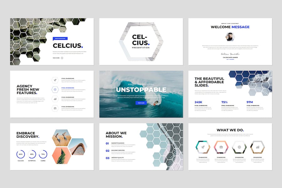 六变形组合版式扁平化商务通用国外PPT模板 - 顶尖PPT