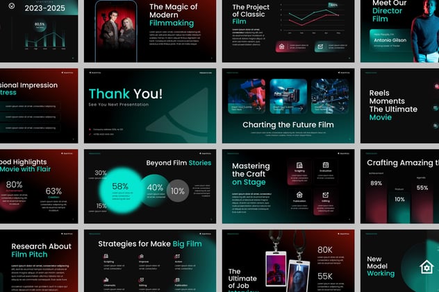 黑色系新拟态风格电影数据分析PPT模板 - 顶尖PPT