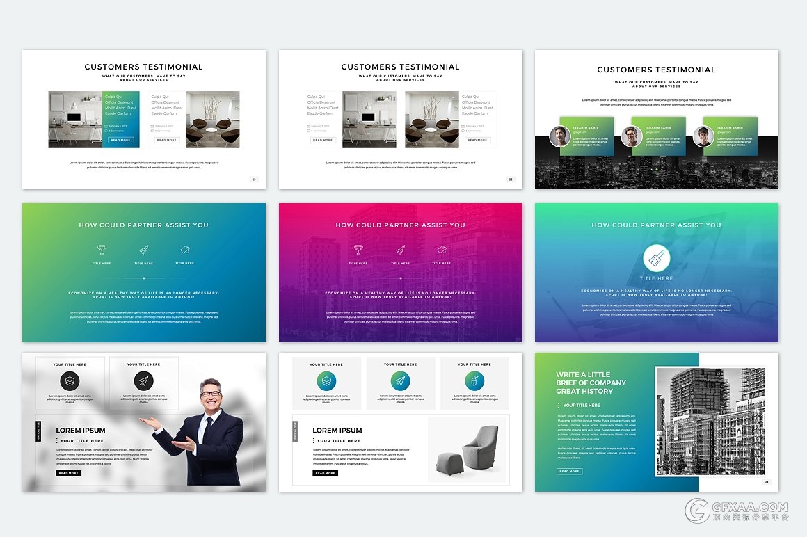 200多页渐变色欧美商务PPT模板(源文件为蓝紫渐变) - 顶尖PPT