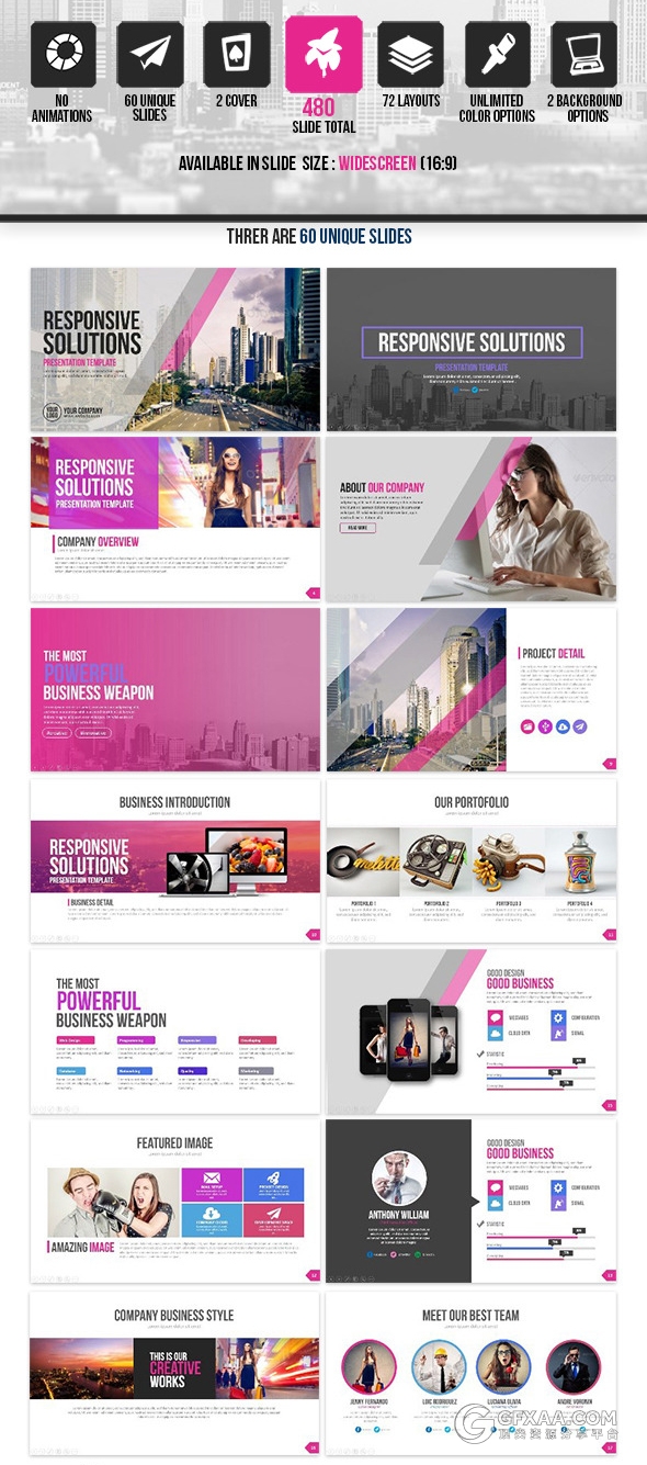 60多页紫色商务多图形通用PPT模板 - 顶尖PPT