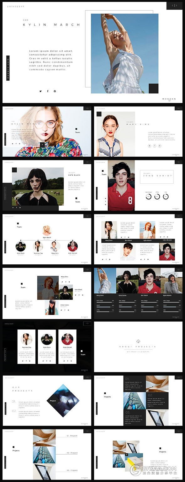 90页黑白简约艺术风格PPT模板 - 顶尖PPT