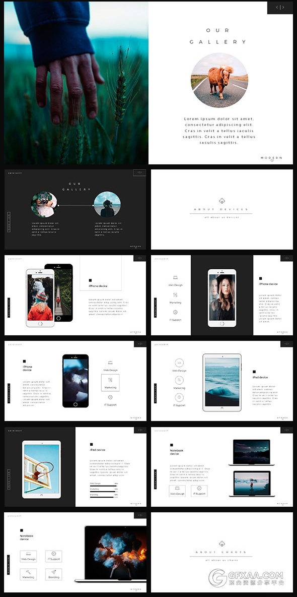 90页黑白简约艺术风格PPT模板 - 顶尖PPT