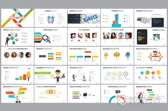 150页扁平化卡通图形风格PPT模板 - 顶尖PPT