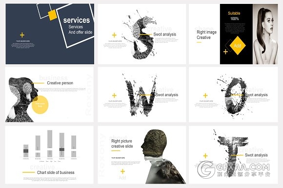 53页扁平化极简艺术风格PPT模板 - 顶尖PPT