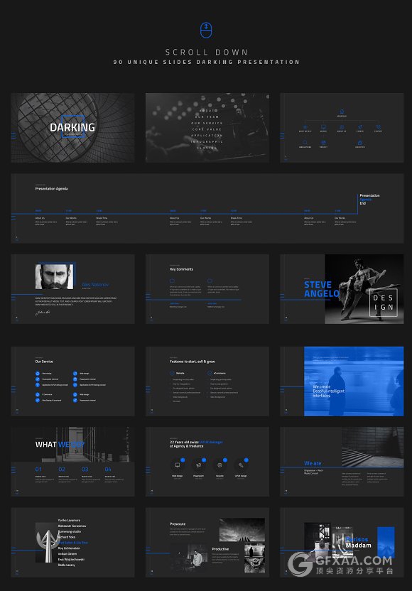 90多页黑色简约风格PPT模板 - 顶尖PPT
