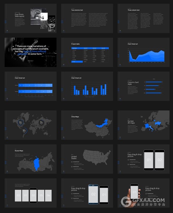 90多页黑色简约风格PPT模板 - 顶尖PPT
