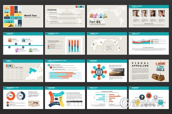 世界景点卡通风格PPT模板 - 顶尖PPT