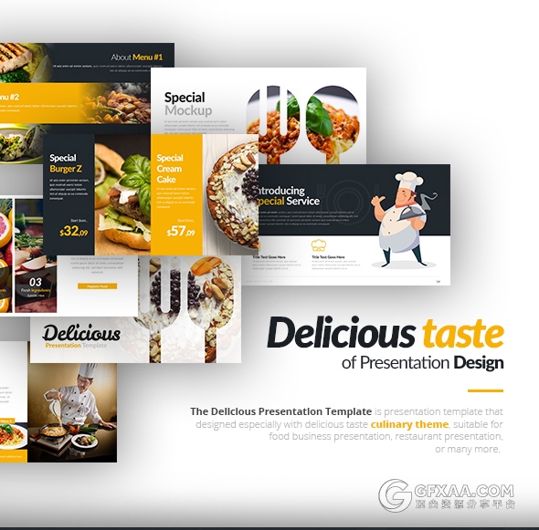 10种配色主题70多页厨师餐饮美食营养搭配keynote模板 - 顶尖PPT