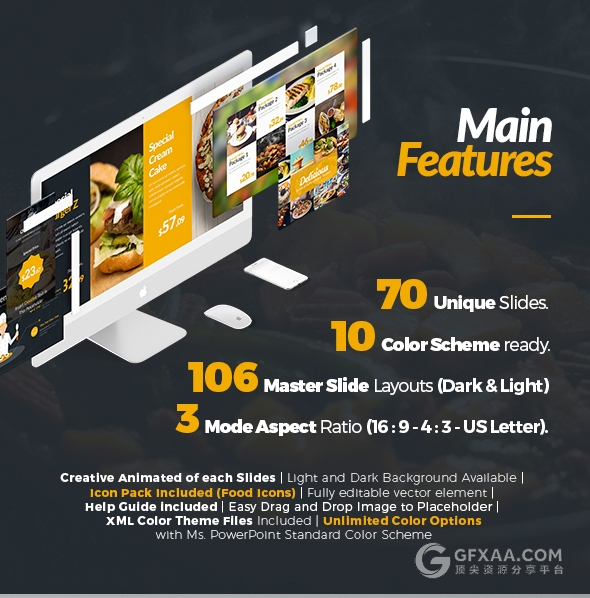 10种配色主题70多页厨师餐饮美食营养搭配keynote模板 - 顶尖PPT