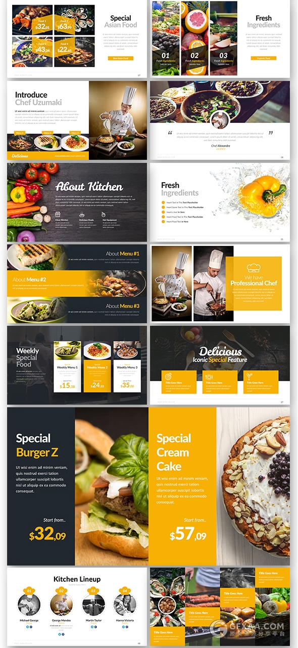 10种配色主题70多页厨师餐饮美食营养搭配keynote模板 - 顶尖PPT