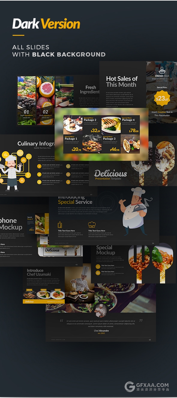 10种配色主题70多页厨师餐饮美食营养搭配keynote模板 - 顶尖PPT