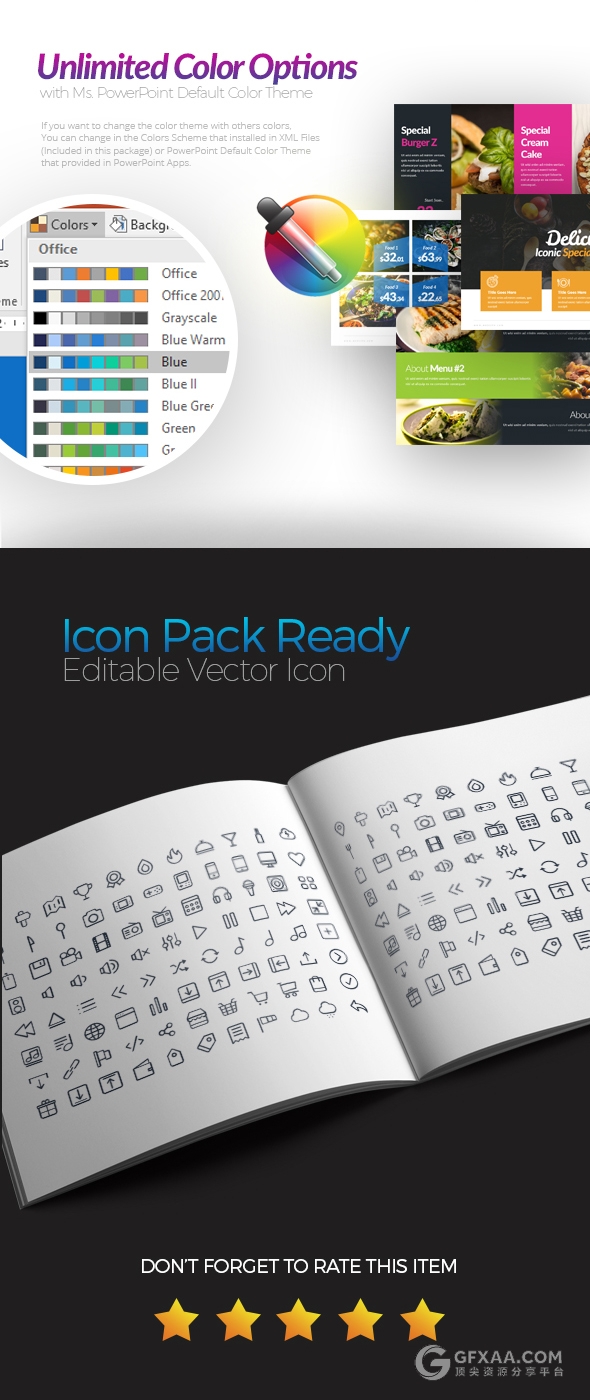 10种配色主题70多页厨师餐饮美食营养搭配keynote模板 - 顶尖PPT