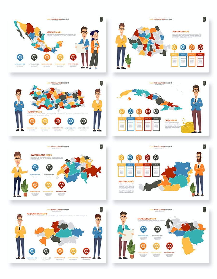 人物插画世界国家地图可编辑keynote模板 - 顶尖PPT