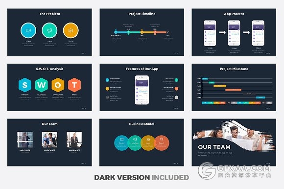 精美商务多色系图形图表PPT模板 - 顶尖PPT