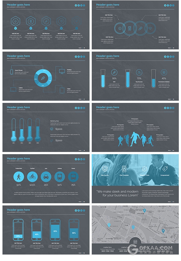 150页扁平化线性图形图标keynote模板 - 顶尖PPT