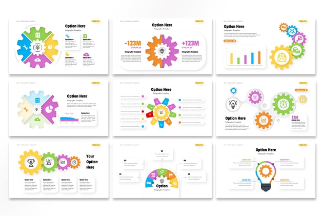 彩色齿轮信息图形PPT模板 - 顶尖PPT