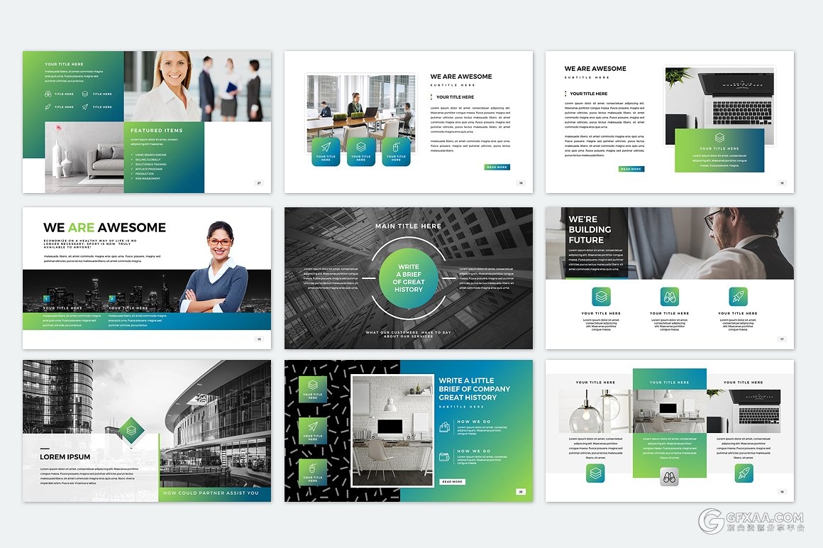 200多页渐变色欧美商务PPT模板(源文件为蓝紫渐变) - 顶尖PPT