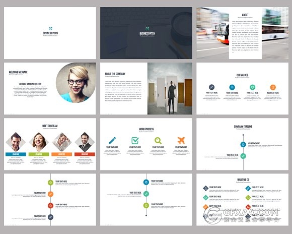 扁平化多色系欧美商务PPT模板 - 顶尖PPT