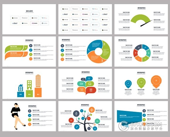 扁平化多色系欧美商务PPT模板 - 顶尖PPT