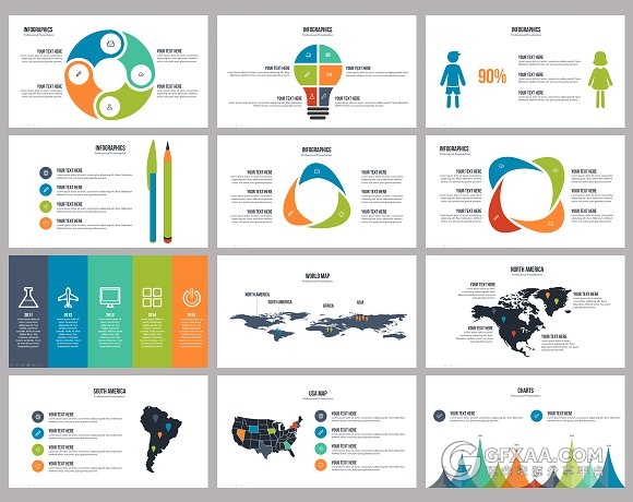 扁平化多色系欧美商务PPT模板 - 顶尖PPT