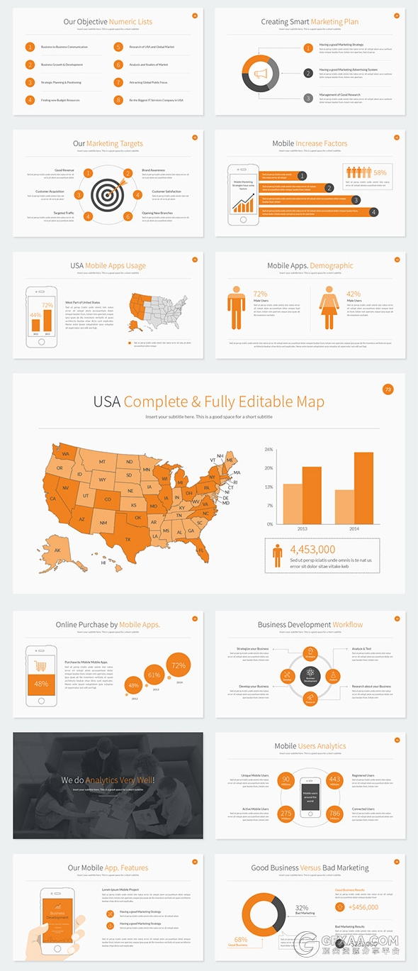 扁平化高清规格PPT商务模板 - 顶尖PPT