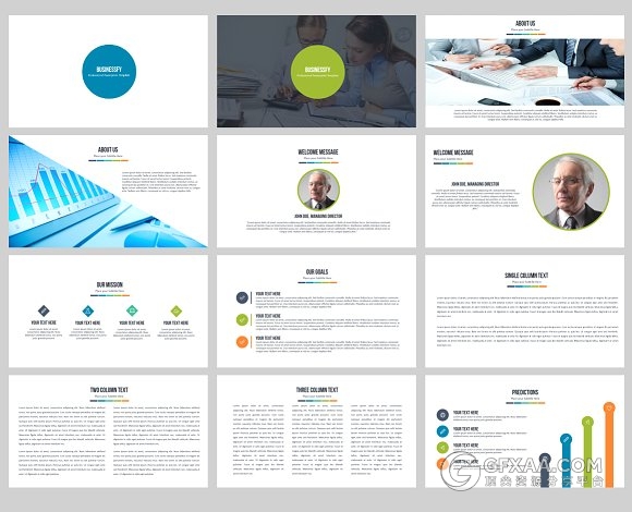扁平化多图形剪切商务通用PPT模板 - 顶尖PPT