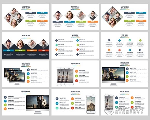 扁平化多图形剪切商务通用PPT模板 - 顶尖PPT
