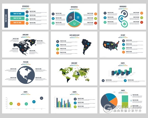 扁平化多图形剪切商务通用PPT模板 - 顶尖PPT