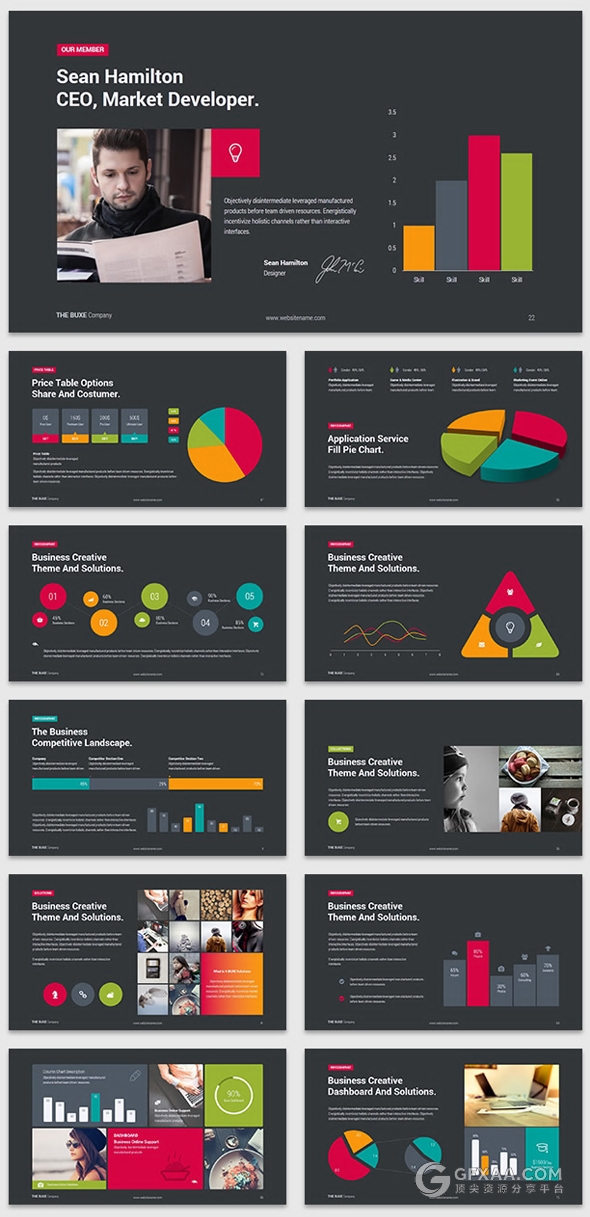 多色系精美欧美商务通用PPT模板 - 顶尖PPT