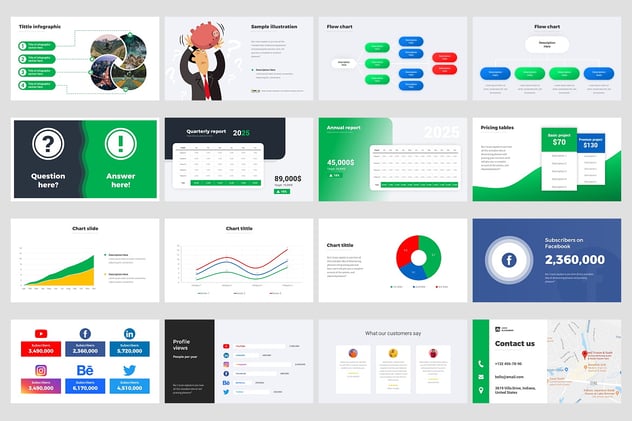 绿色简约商业计划解决方案信息图形PPT模板 - 顶尖PPT