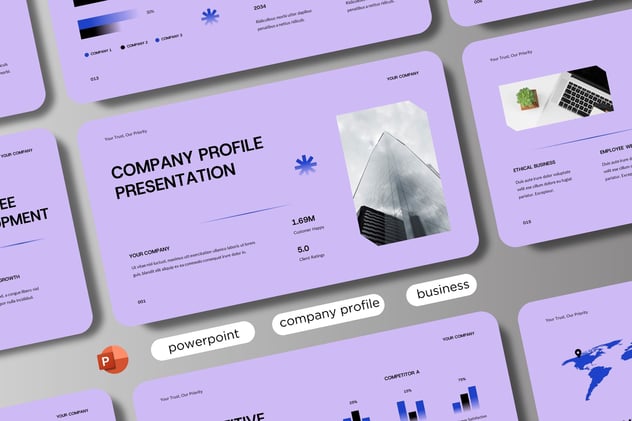 紫蓝极简主义商业公司简介PPT模板 - 顶尖PPT