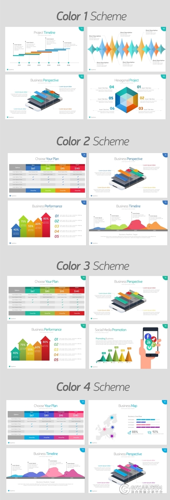 85页10款不同颜色数据图表年计划总结PPT模板 - 顶尖PPT
