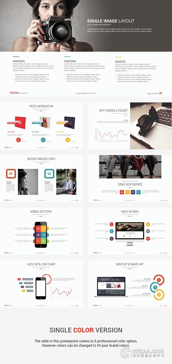 6款不同颜色数据图表年计划总结PPT模板 - 顶尖PPT