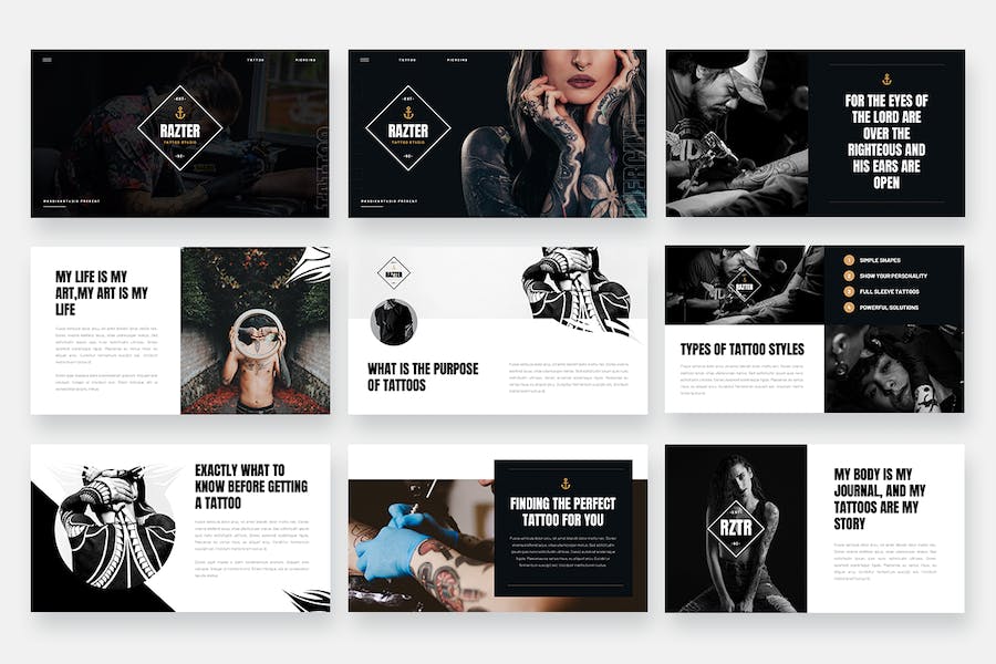 纹身穿孔工作室业务展示简介keynote模板 - 顶尖PPT