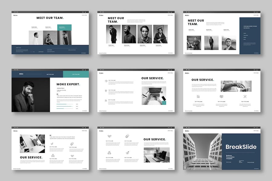 蓝绿色图片展示商务Keynote模板 - 顶尖PPT