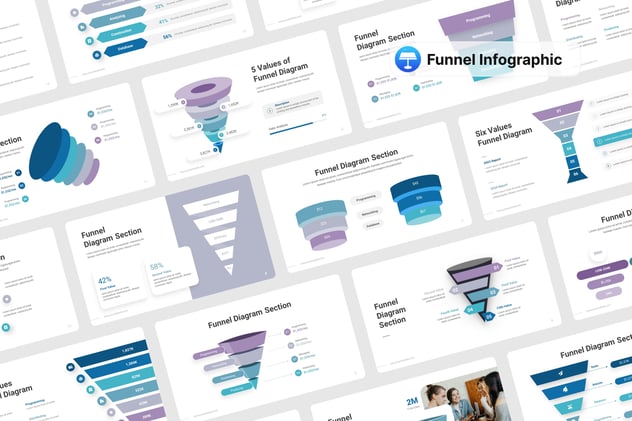 蓝色漏斗信息图形keynote模板 - 顶尖PPT