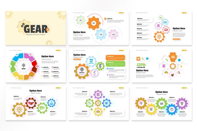 彩色齿轮信息图形PPT模板 - 顶尖PPT