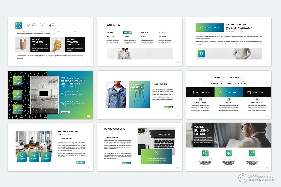 200多页渐变色欧美商务PPT模板(源文件为蓝紫渐变) - 顶尖PPT