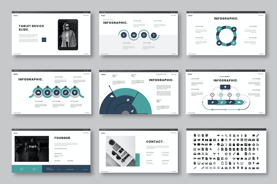 蓝绿色图片展示商务Keynote模板 - 顶尖PPT