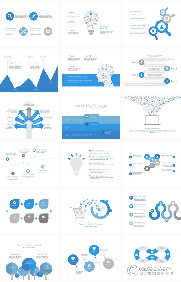 170多页蓝色商务扁平化图形图标keynote模板 - 顶尖PPT