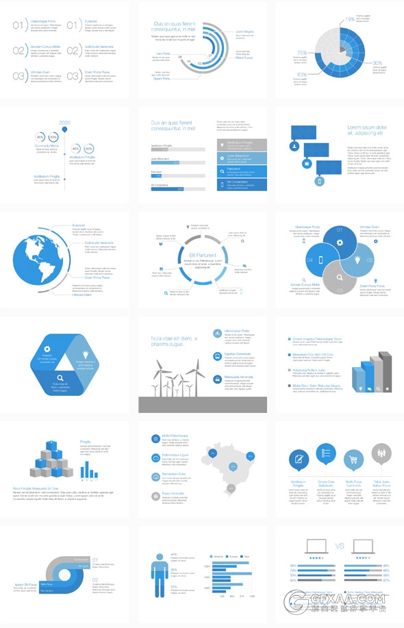 170多页蓝色商务扁平化图形图标keynote模板 - 顶尖PPT