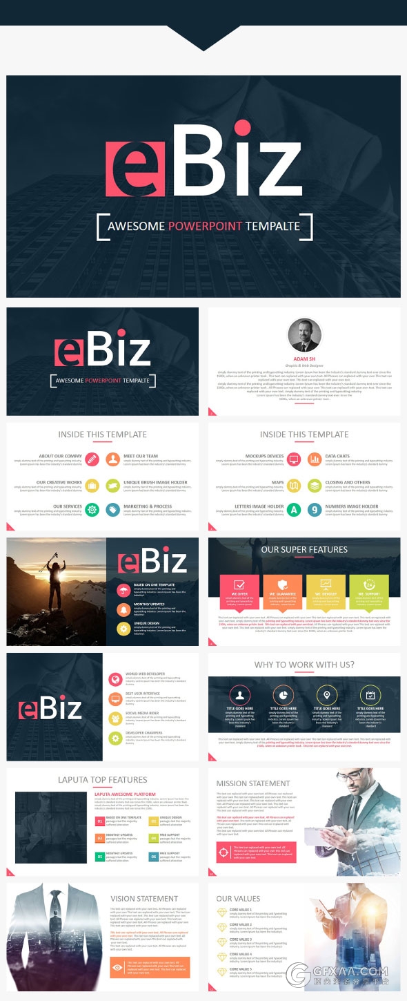 12120总页数30种配色主题多种字母剪影PPT模板 - 顶尖PPT